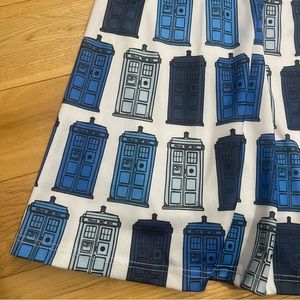 Doctor Who TARDIS police box blue white skater skirt size L official merch